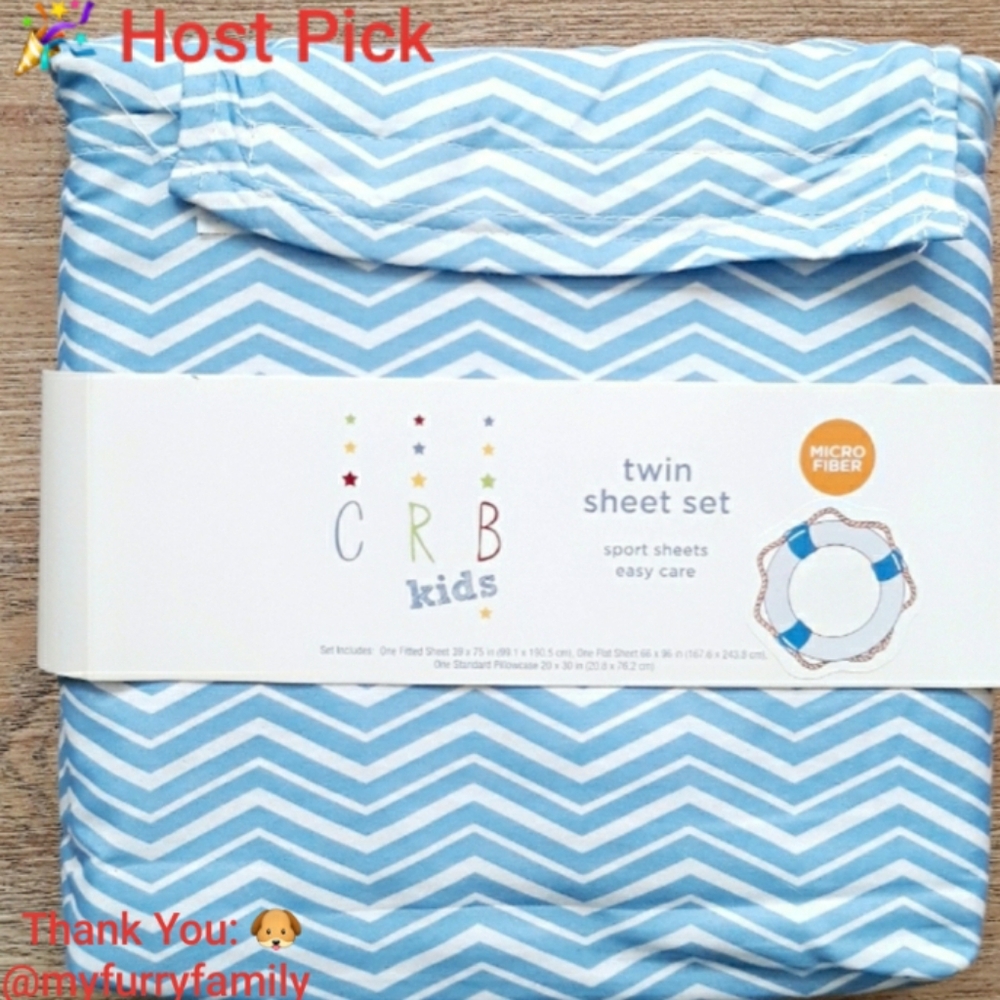 CRB Kids Printed Chevron 3-Piece Microfiber Twin Sheet Set - Blue and White